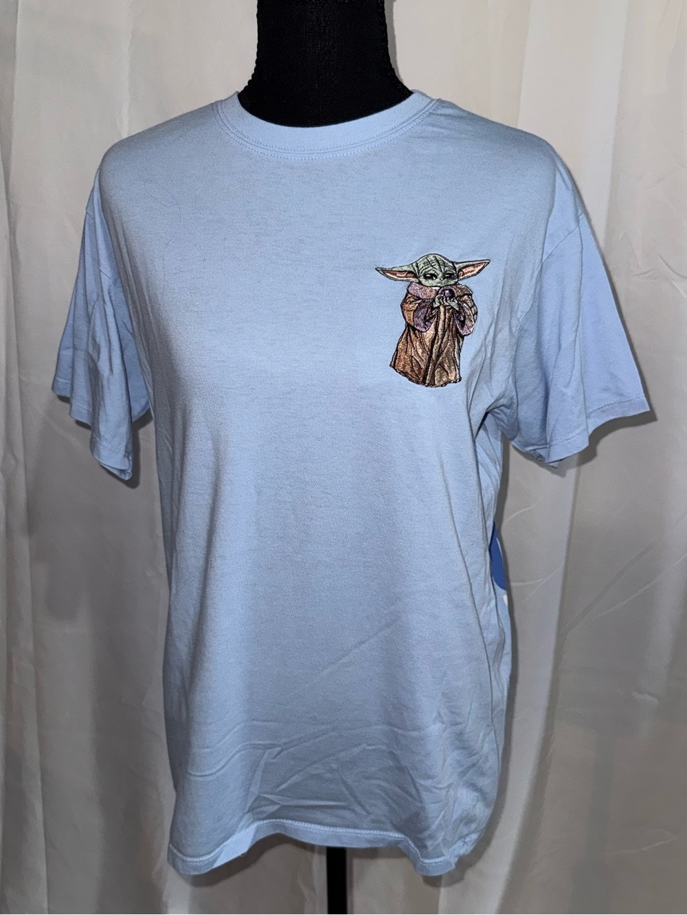 Light Blue Baby Yoda Embroidered and Graphic Tee